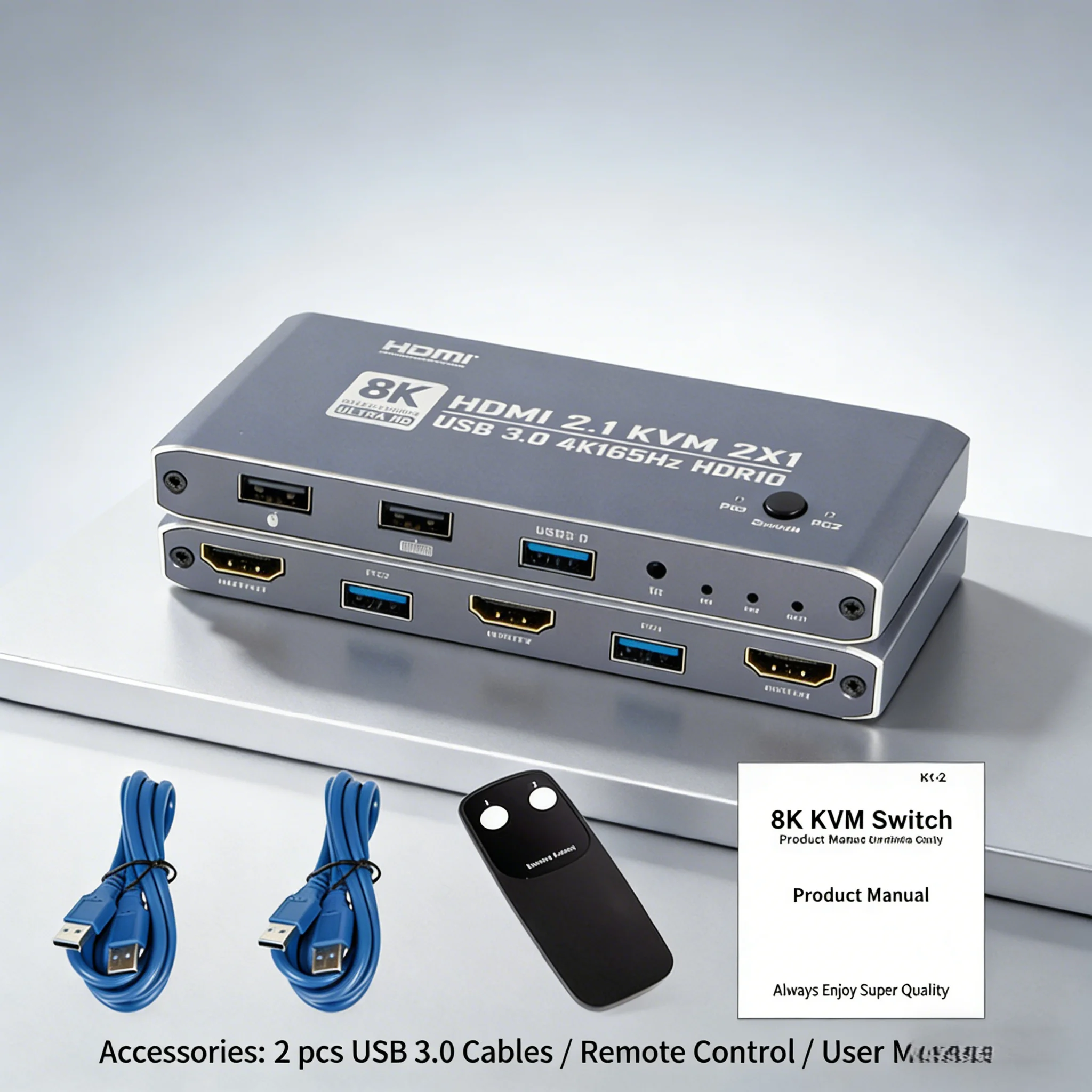 Фото Компактный KVM-переключатель HDMI 2.1, USB 3.0 2 входа 1 выход, 2 компьютера могут использовать монитор, клавиатуру и мышь с ИК-пультом дистанционного управления №4