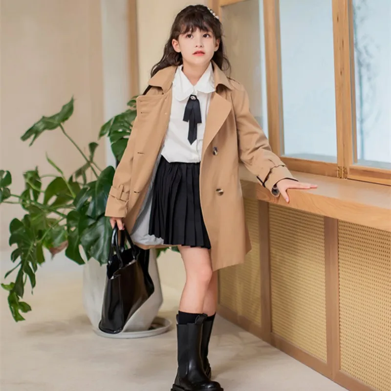 Пальто для девочек ветрозащитная куртка хлопковая верхняя одежда весна-осень 2023