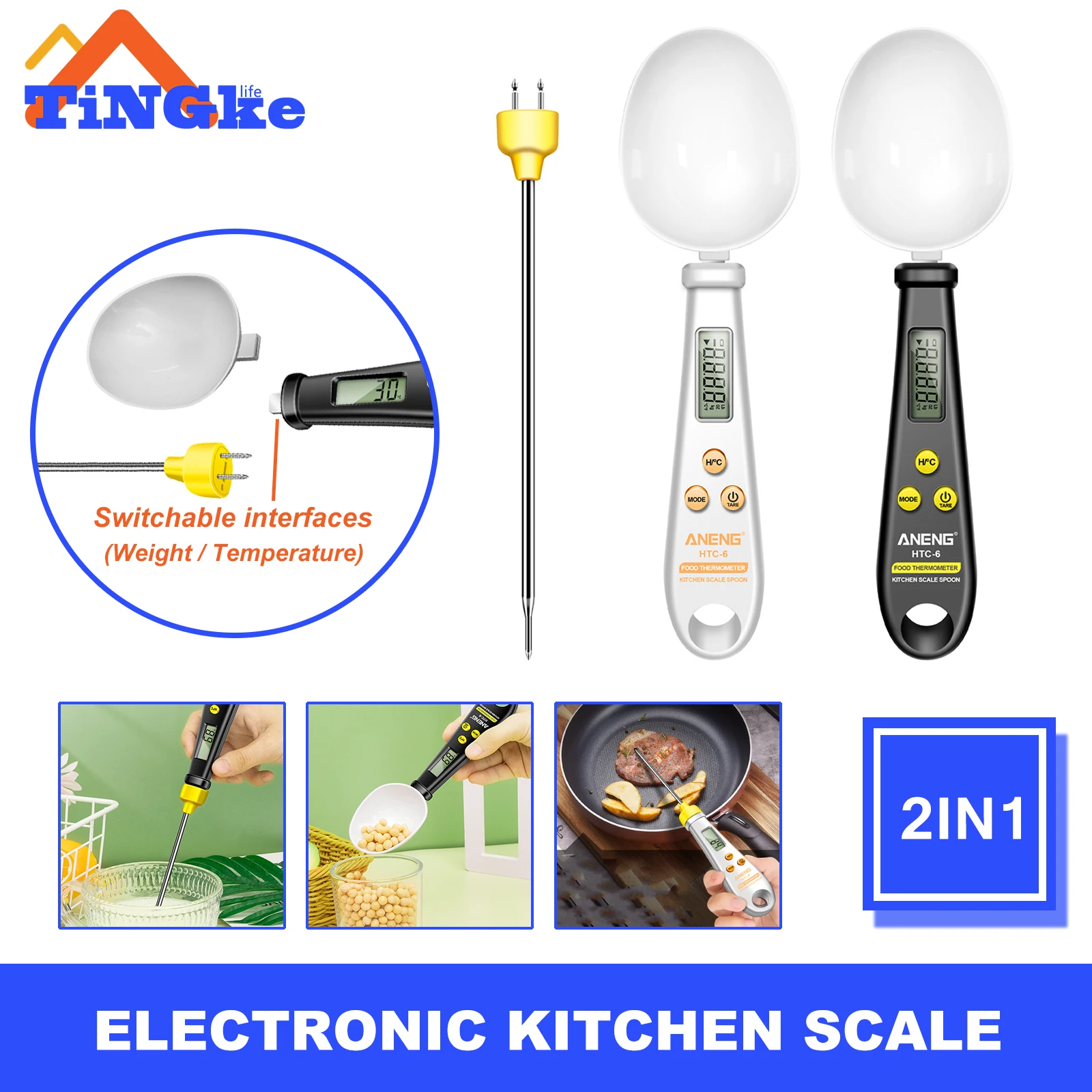 

2in1 Electronic Kitchen Scale LCD Digital Measuring Food Flour Baking Digital Spoon Scale Kitchen Tool Forfood Thermometer Scale