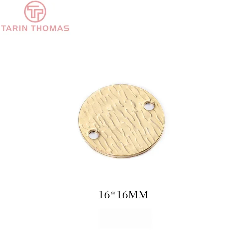 (1288) 10 шт. 16 мм 24-каратное золото цвет латунь полосатый 2 отверстия круглый диск