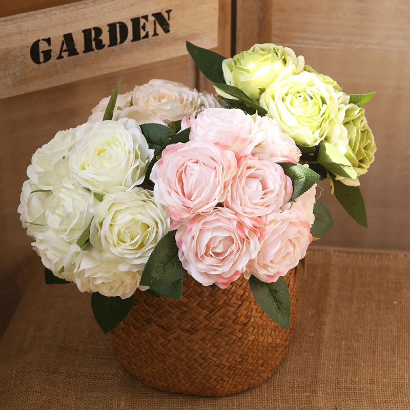 

Holiday Gift Props Photography Living Room Artificial Peony Flower Bouquet Simulation Rose Silk Flower Home Wedding Decoration