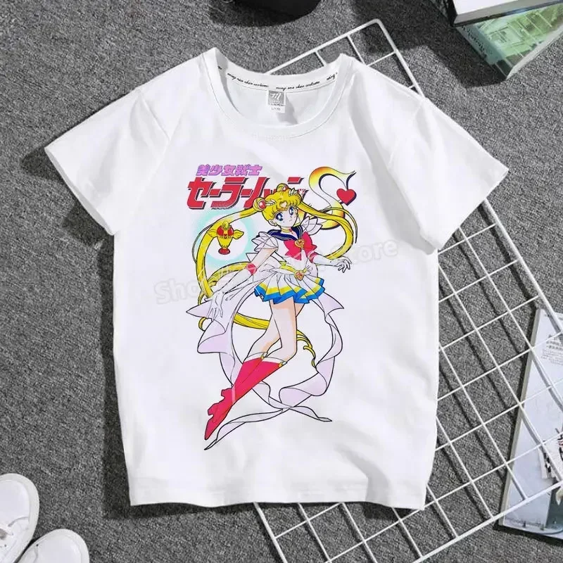 Фото Футболка Sailors Moon, детская одежда, летние футболки с короткими рукавами для мальчиков и девочек, эксклюзивные топы, рубашки в стиле Харадзюку с принтом кавайных фигурок, подарок №2