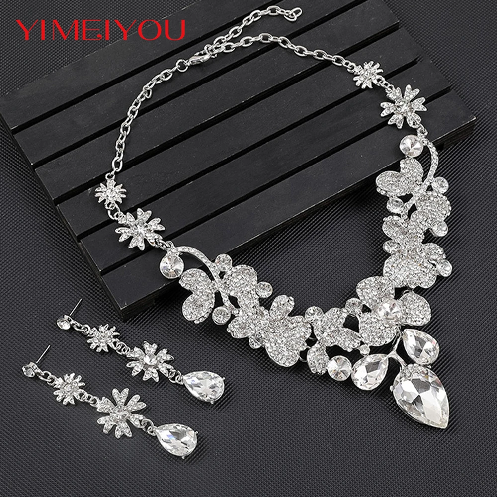 Luxury Sets Fashion Zircon Jewelry Earrings Crytal Necklace Party Korean Circle New Style Simple Trendy Elegant Girl Gift