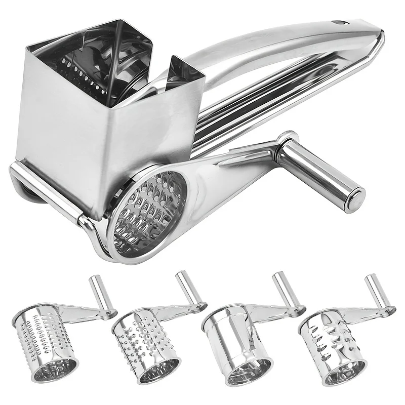 

Hand Cranked Cheese Grater With 4 Interchangeable Stainless Steel Blades Rotary Vegetable Carrot Ginger Slicer Kitchen Gadgets