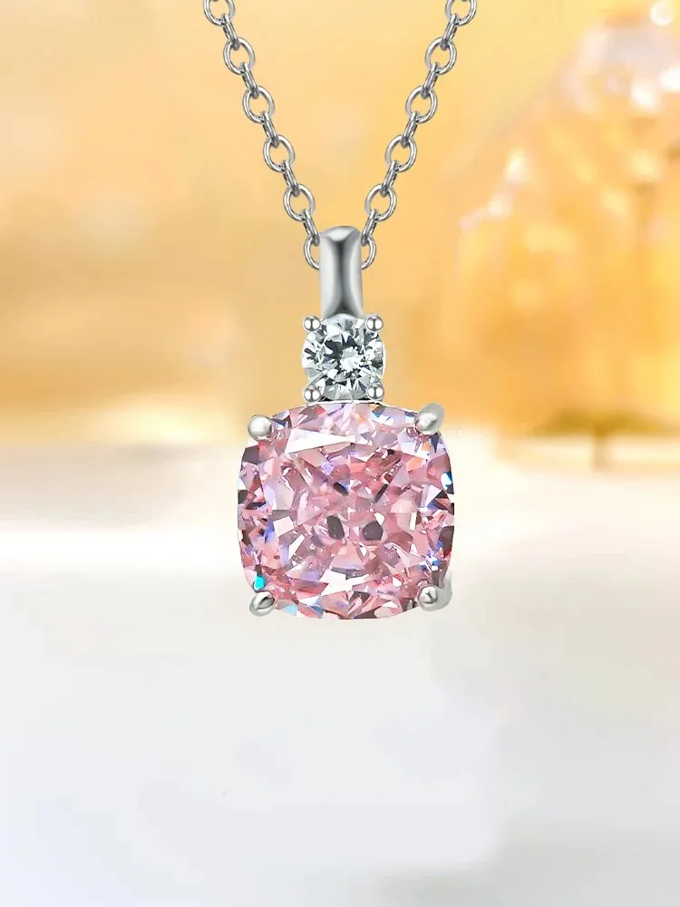 Новый 925 Серебряный Простой розовый бриллиант Модный кулон с высоким содержанием