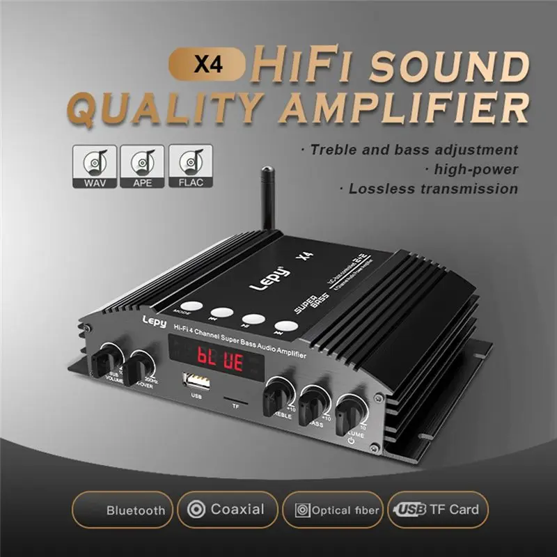 Фото LEPY X4 HIFI 4-канальный усилитель мощности Bluetooth 5.0, оптический и коаксиальный входы, аудиоусилитель 2.1, вилка стандарта США №3