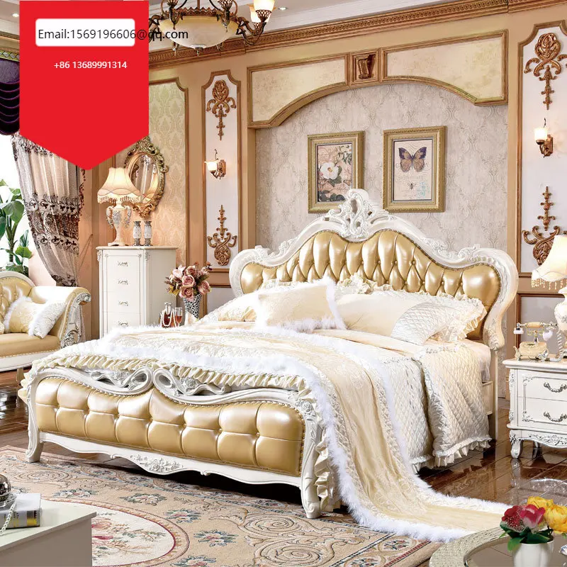 

Роскошная мебель на заказ в античном французском стиле для спальни Европейская цельная деревянная резная Двойная кожаная Свадебная кровать королевская кровать большого размера