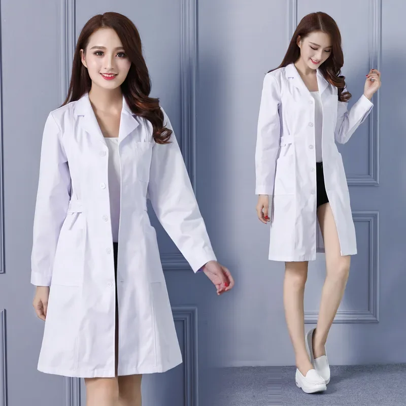 

Medical Sleeve Adjustable Sleeve Belt Jacket Long Short Dress Doctor Women's Lab Nurse Coat White Waist Uniforms Fashion