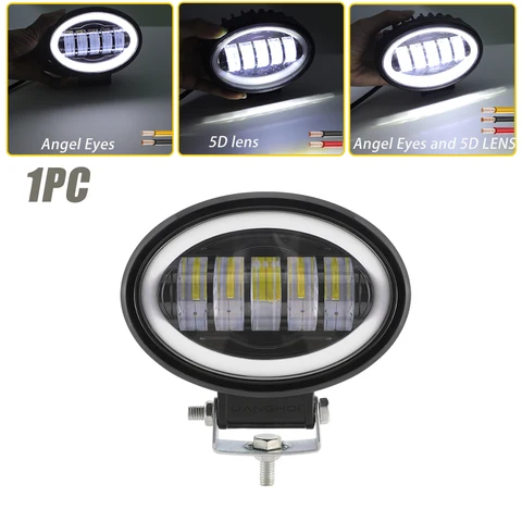 Круглые светодиодные стручки DRL Angel Eyes Противотуманная фара 12-24 В Светодиодная рабочая фара для внедорожного мотоцикла ATV UTV 4X4 SUV Грузовик Трактор