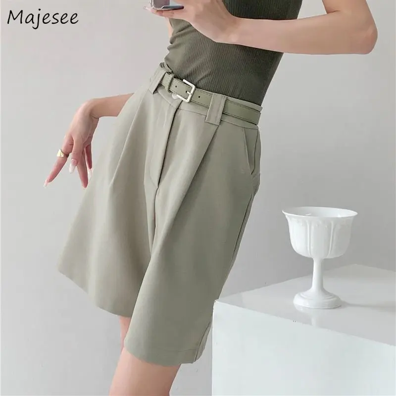 

Шорты женские однотонные с широкими штанинами, модная уличная одежда свободного кроя, повседневные простые базовые штаны в стиле Харадзюку с высокой талией для подростков, лето