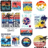2022 summer time coconut tree surfing clothing thermoadhesive patches iron on patches design custom patch heat transfer stickers