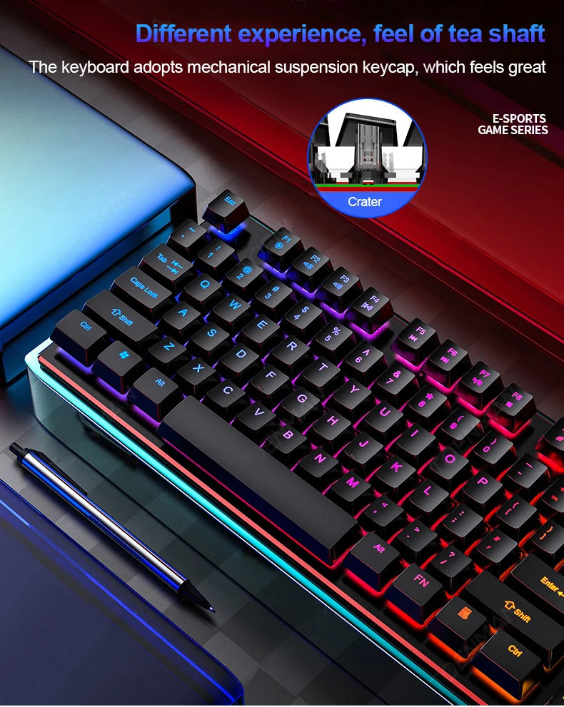 Проводная игровая клавиатура для ПК 104 клавиш немеханическая RGB