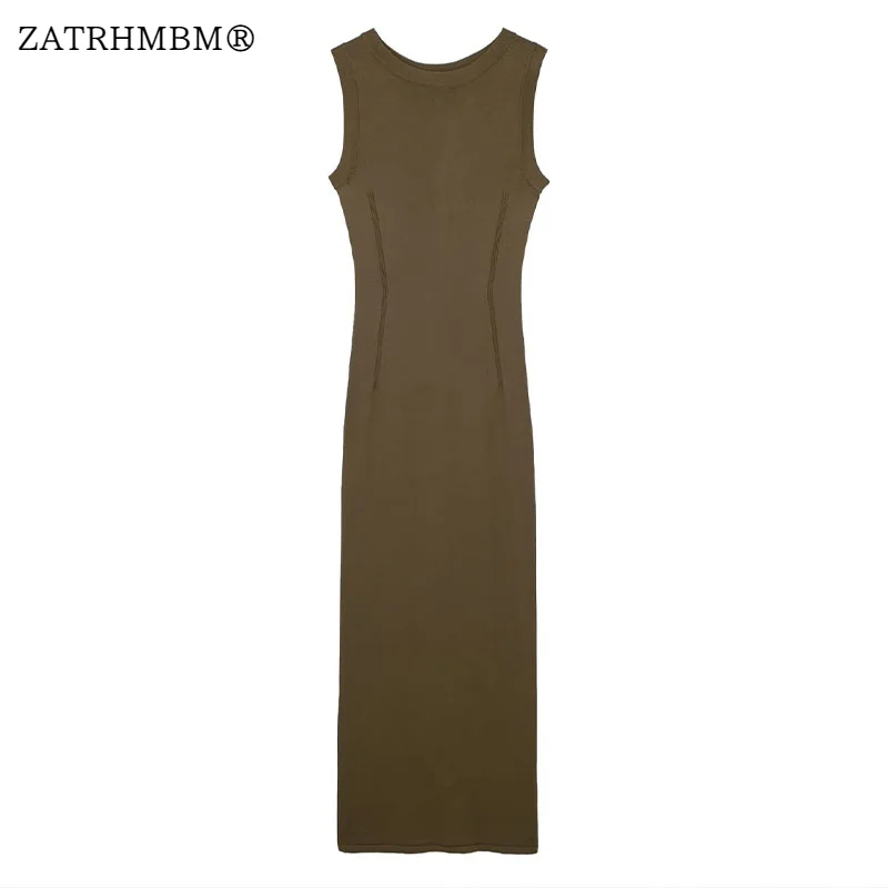

ZATRHMBM женское летнее модное приталенное трикотажное платье средней длины, винтажные женские платья без рукавов с круглым вырезом, Vestidos Mujer 2023