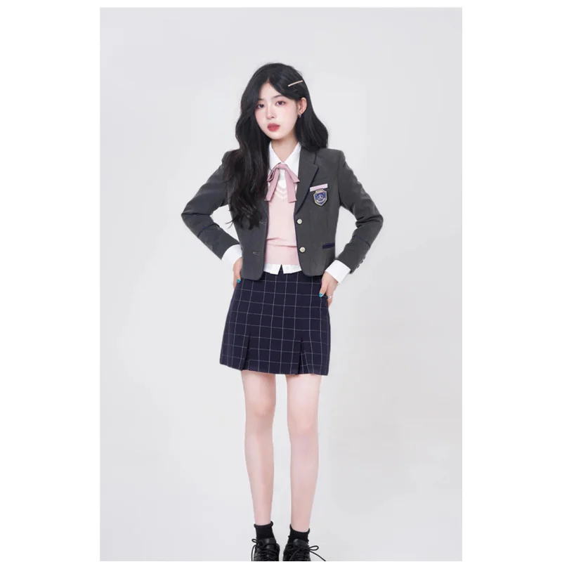 Gangnam розовый костюм в студенческом стиле корейский Костюм JK Униформа Блейзер для