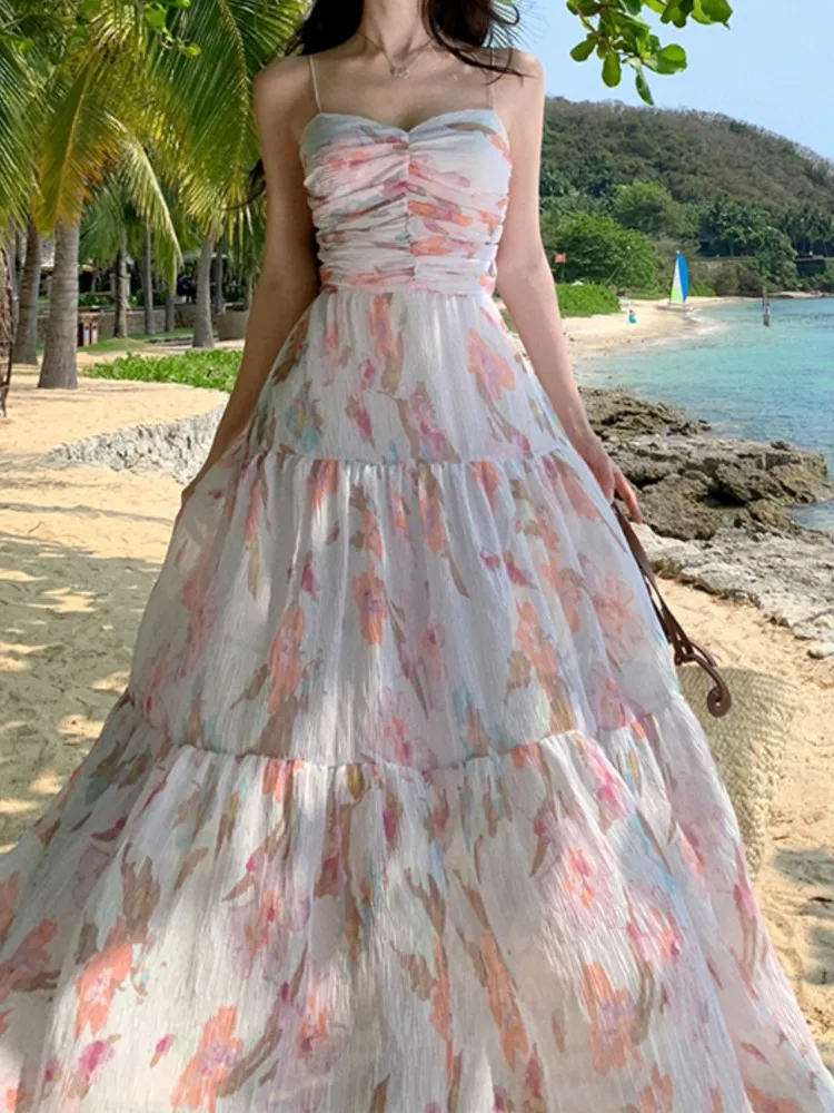 Платье женское на бретельках-спагетти Элегантное повседневное ТРАПЕЦИЕВИДНОЕ