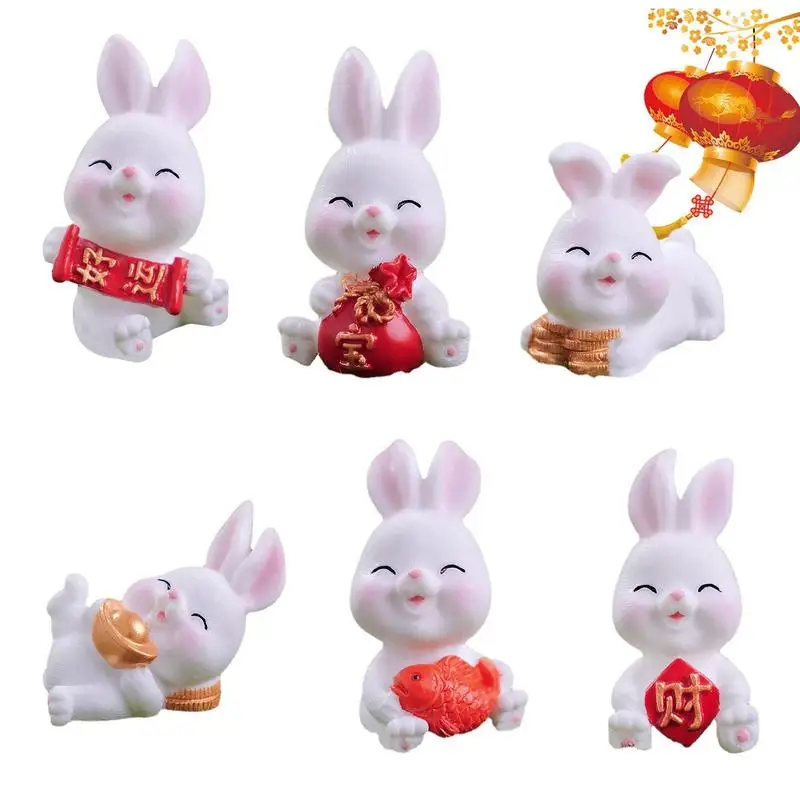 

Miniature Rabbit Figurines 6pcs Resin Miniature Bunny Lucky Chinese Zodiac Rabbit Year Ornament Rabbit New Year Table Decor