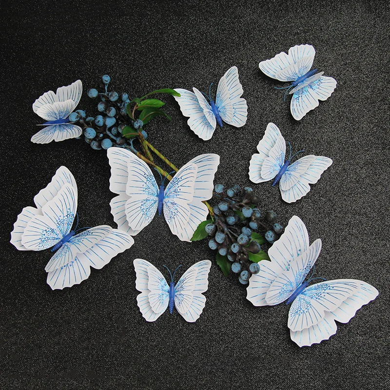 

12PCS Free Glue 3D Butterfly Wall Sticker Double Layer Home Decor Butterflies For Decoration Magnet Fridge Stickers