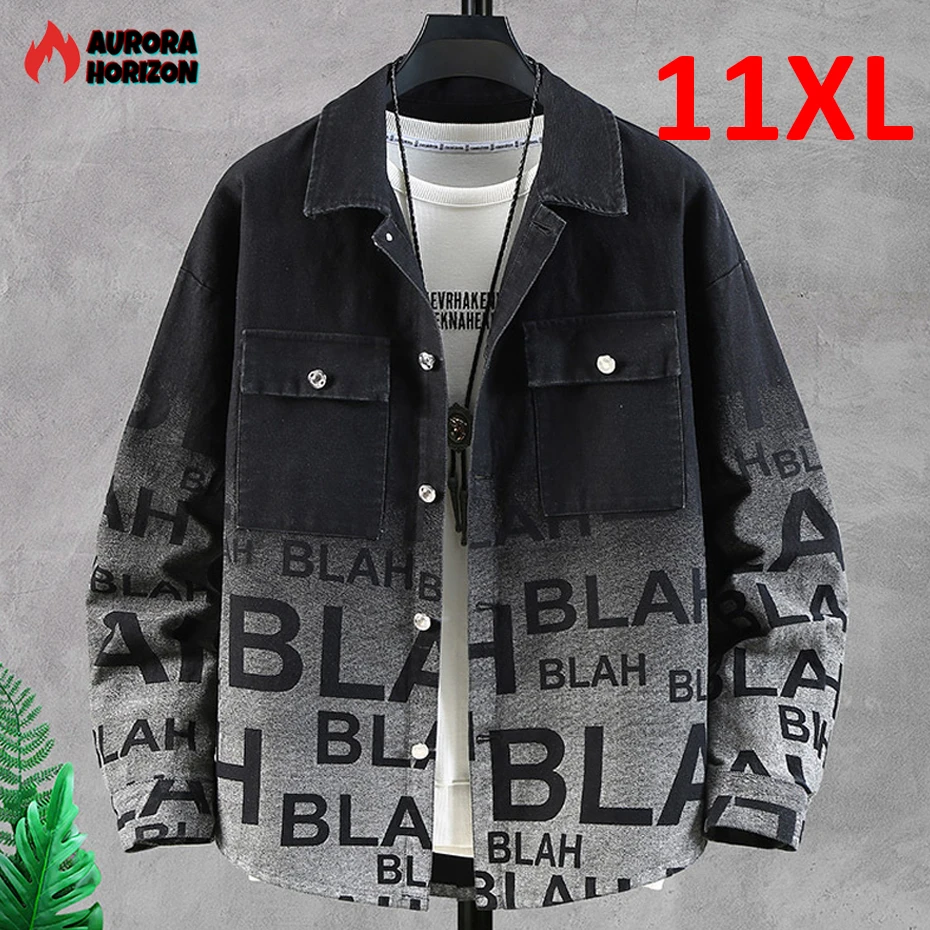 

AuroraHorizon New Gradient Denim Jacket Men Plus Size Denim Coat Letter Print Fashion Casual Jean Jacket Male Big Size 10XL 11XL