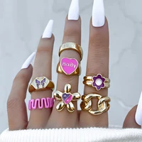 aprilwell cute pink y2k heart rings set for women gold plated gothic tai chi letter baby anillos jewelry gift chunky wholesale