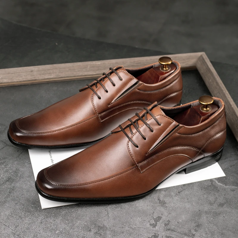 

Мужские классические кожаные туфли с квадратным носком, модные мужские туфли в деловом стиле без застежек, новинка 2023