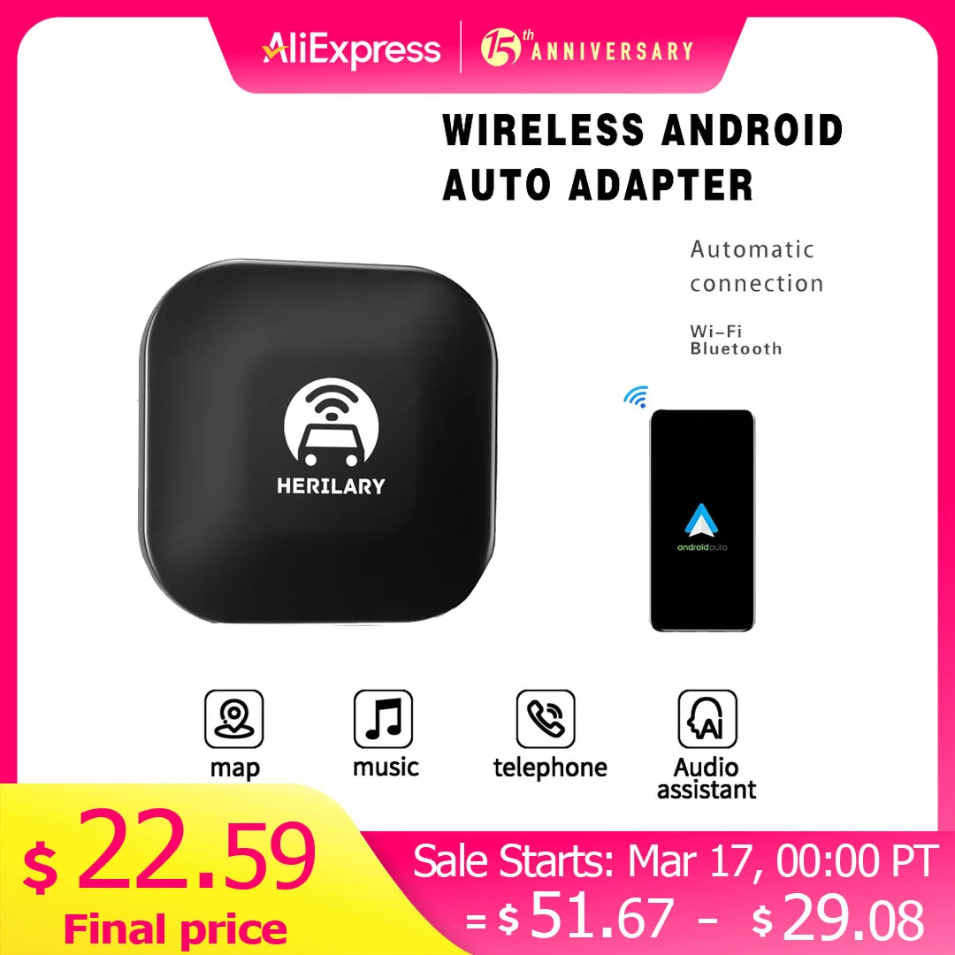 Herilary C1-AA обновленный беспроводной Android Auto Box для проводных автомобилей OEM
