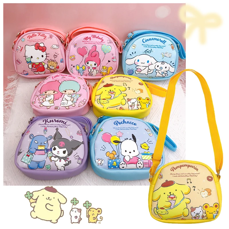 

Sanrioed Kawaii Cartoon PU Double-sided Printing Childrens Small Shoulder Bag My Melody Cinnamoroll Kuromi Purin Dog Anime Cute