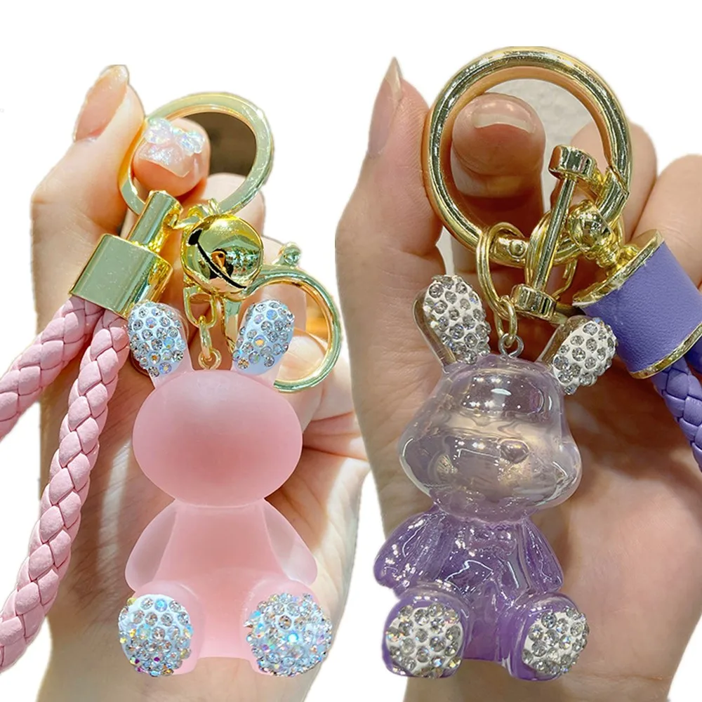 

Cute Diamond Crystal Rabbit Keychain Charm Bear Pendant Women Bag Car KeyRing Phone Fine Jewelry Accessories Kids Girl Gift