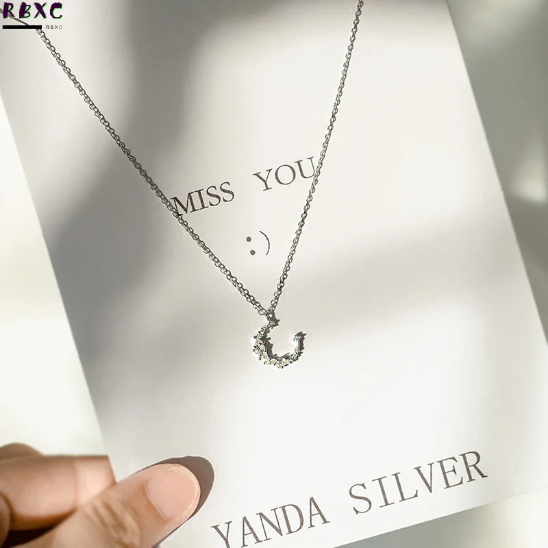 

RXBC 925 Moon Necklace female diamond studded Sterling collarbone chain version simple temperament personalized girlfriends gift