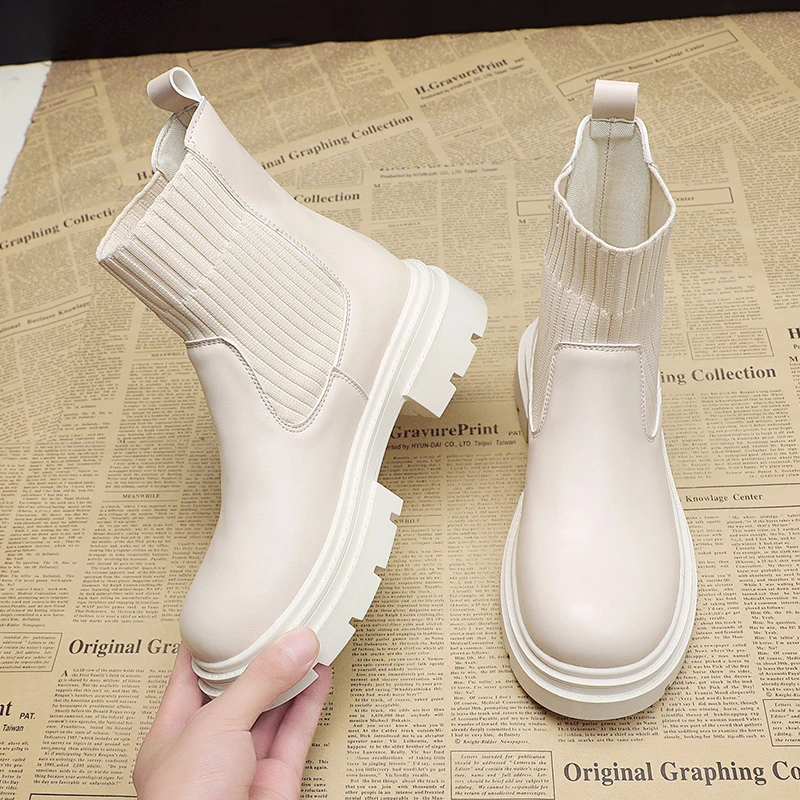 Women's Ankle Boots 2022 Fashion Slip on Black Sock Boots Female Punk Gothic Shoes Ladies Elegant Lolita Low Heels Short Boots