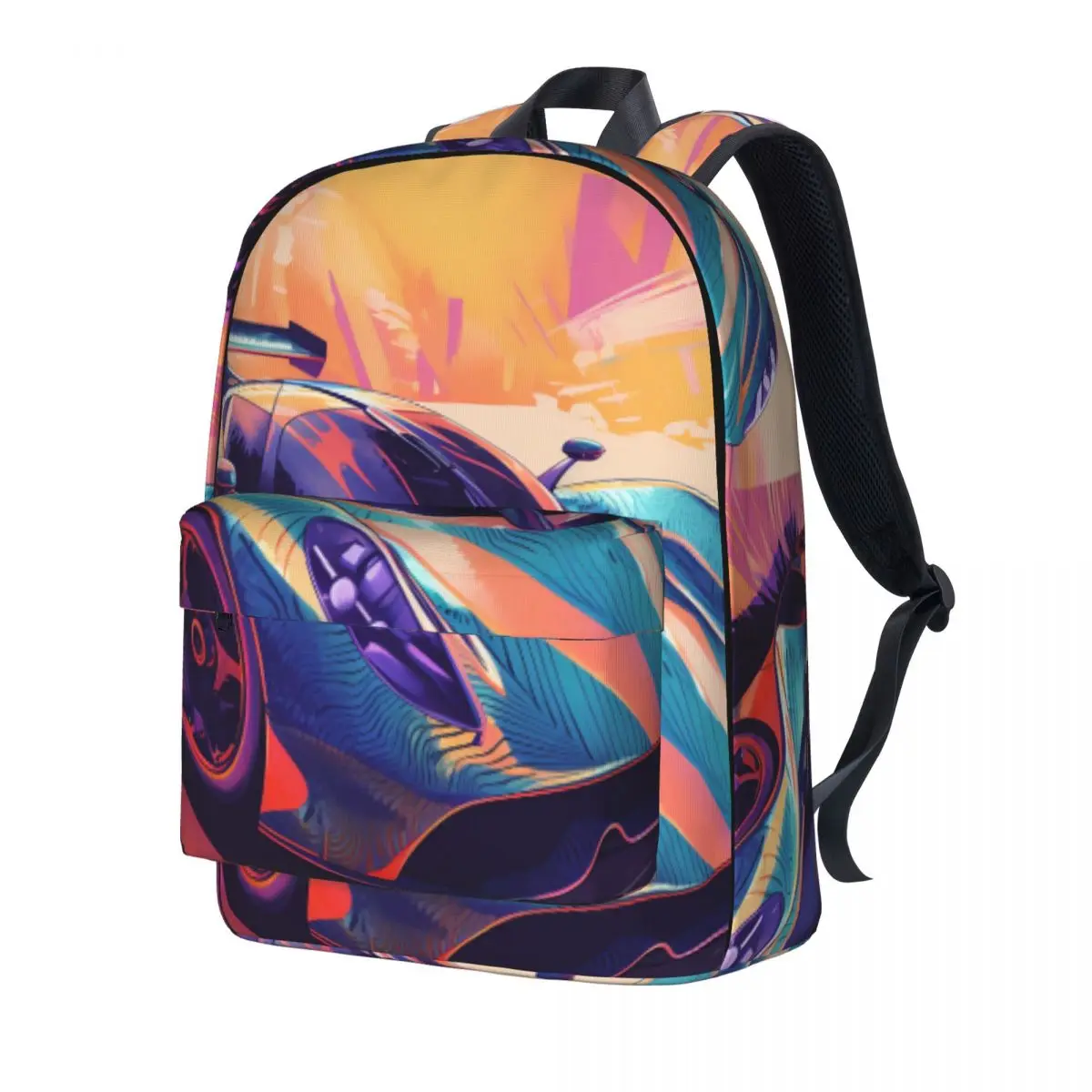 

Dazzling Sports Car Backpack Neo Fauvism Cover Art Trekking Backpacks Women Custom Soft School Bags Fun Rucksack