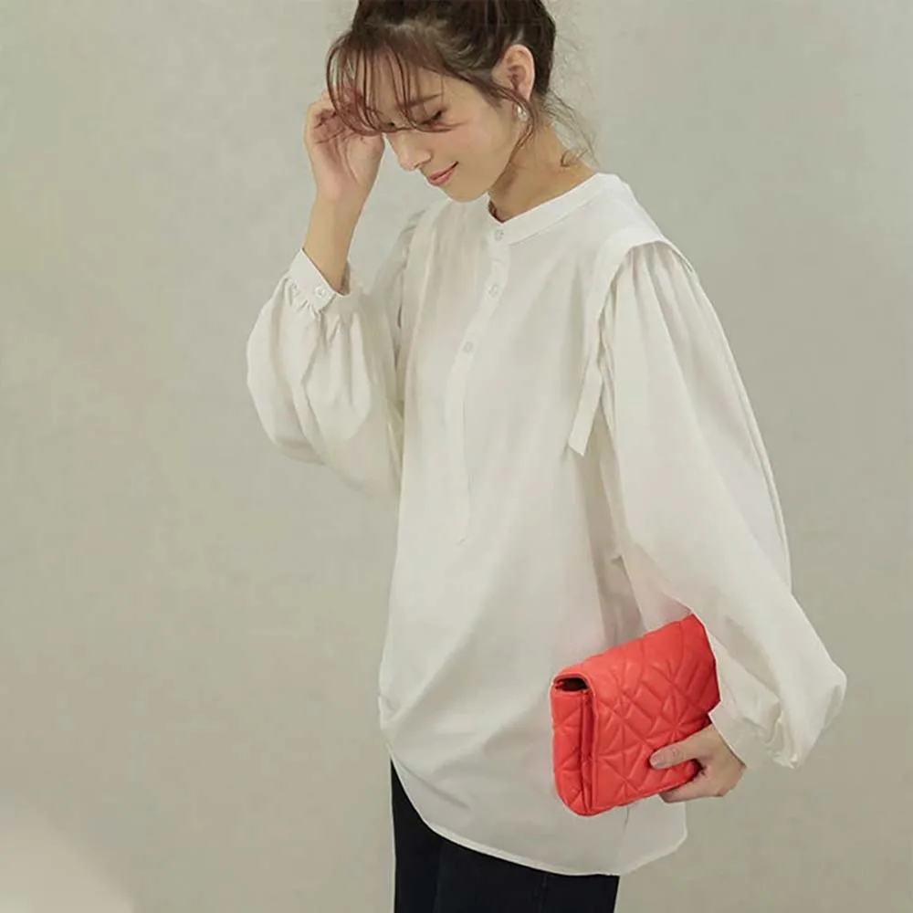 

Women's Blouse Spring Loose Lantern Sleeve Solid Color Shirt Casual Fashion Temperament Autumn Lady Tops Japan Korea Style