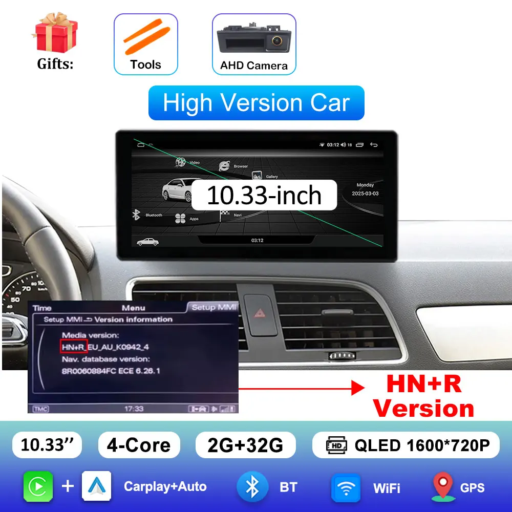 

Беспроводной Carplay 4G Android 14 для Audi Q3 2013-2018 GPS-навигация Автомобильный видео Мультимедийный плеер WiFi BT DSP Стерео Авто Инструменты