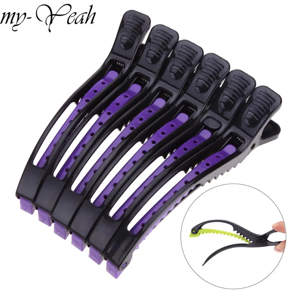 

6pcs/Set Pro Salon Crocodile Hair Grips Clips Hairdressing Black Ground Section Clip Clamps Hairpins Home DIY Hair Styling Tools