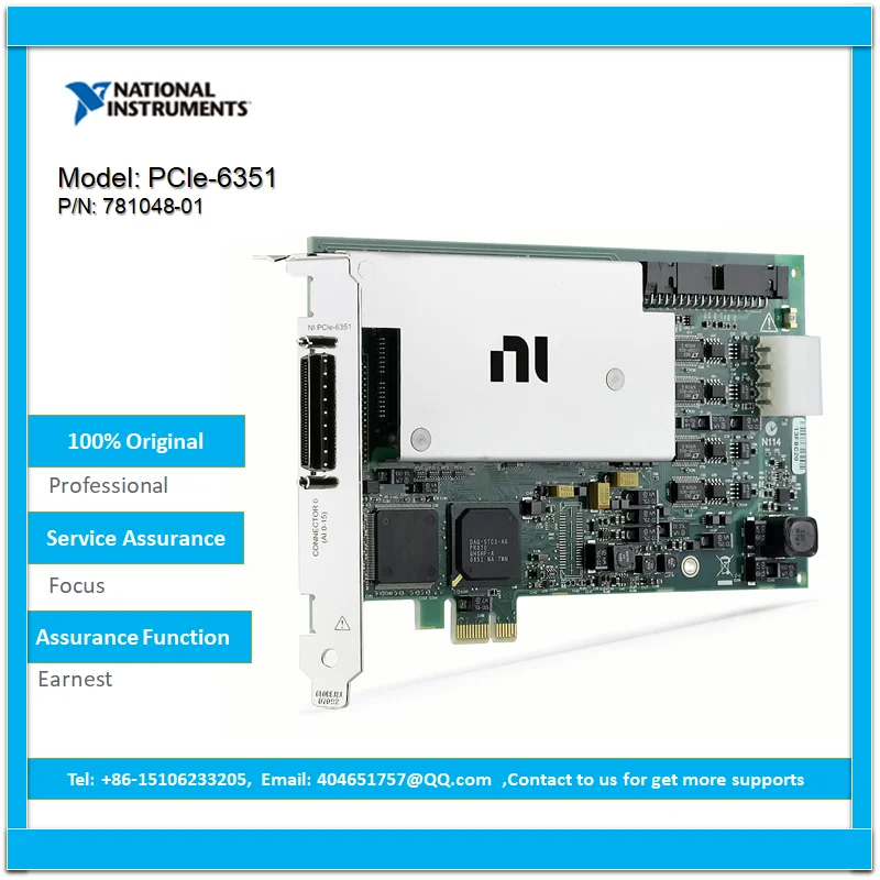 

NI PCIe-6351 781048-01 PCI Express, 16-channel AI (16-bit, 1.25ms/s), 2-channel AO (2.86ms/s), 24-channel DIO multifunctional
