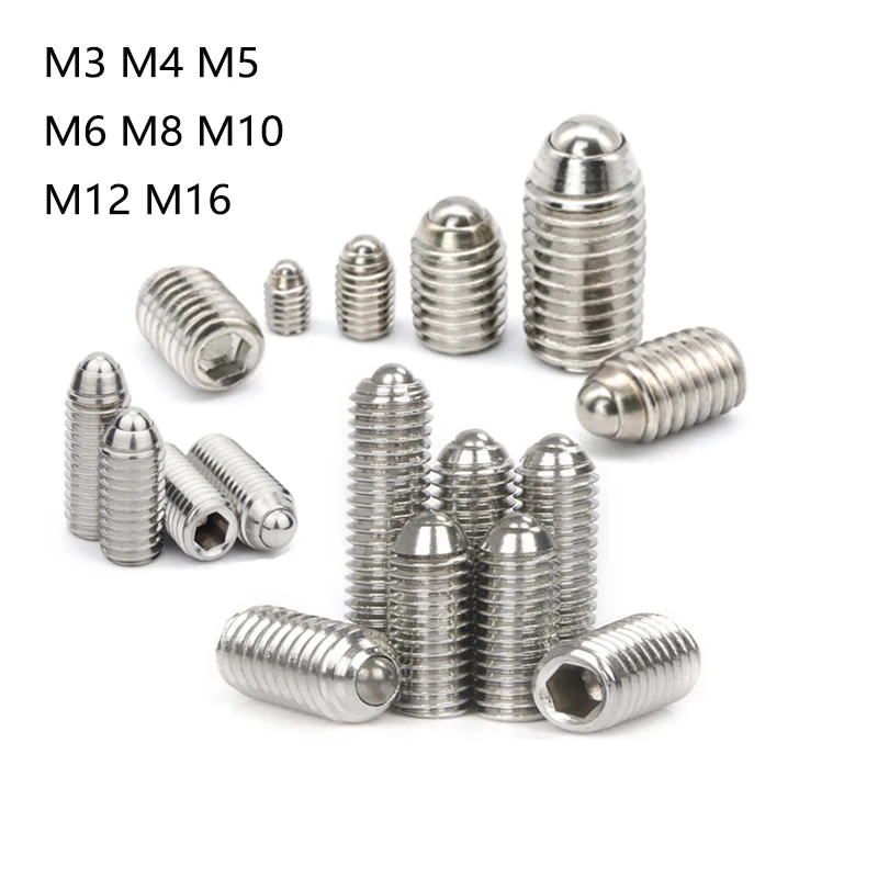 

5pcs M3/M4/M5/M6/M8/M10/M12/M16 304 stainless steel Hex Socket Allen Spring Ball Plunger Set Screw Bolt