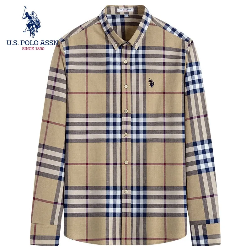 Мужская клетчатая рубашка U.S.Polo Assn. Classic из 100% хлопка модная Высококачественная