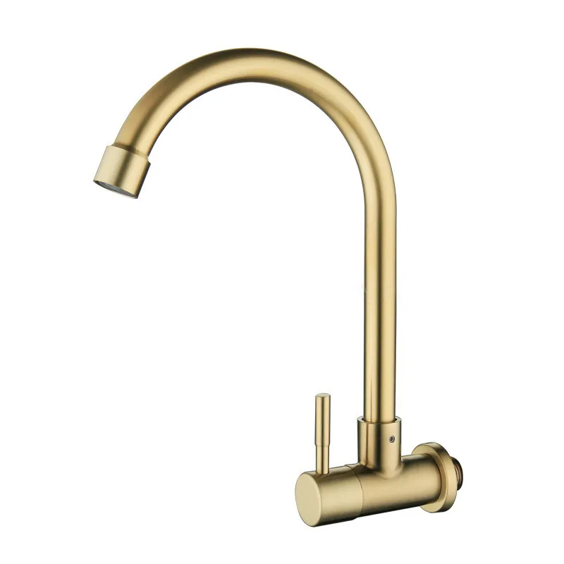 wall mounted sink cold tap gold kitchen faucet 360 swivel single cold faucet wall taps sink faucet 304 stainless cold water tap free global shipping