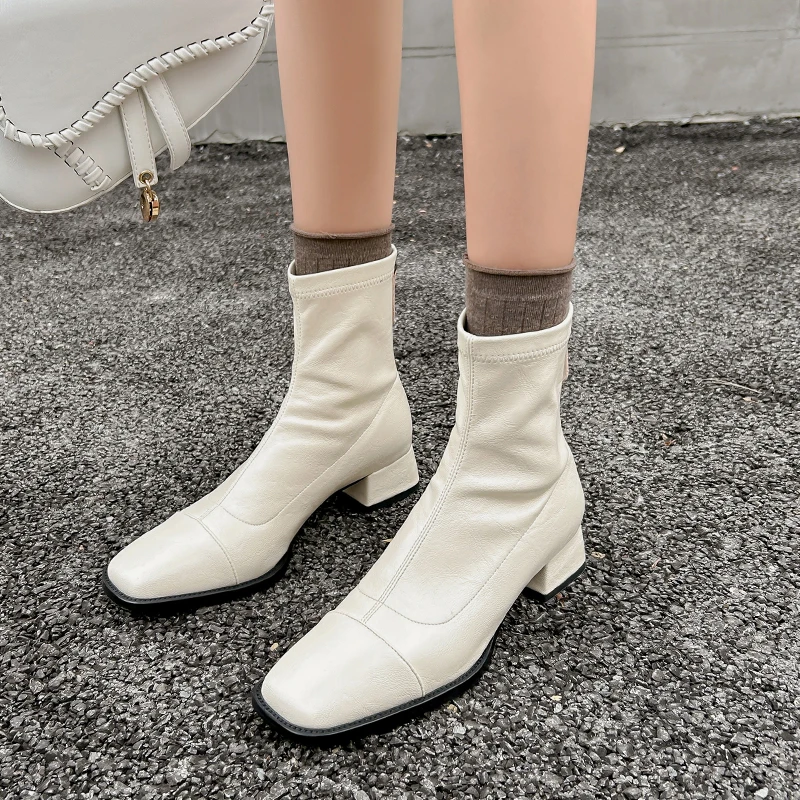 Женские ботильоны из искусственной кожи скульптурный блочный каблук удлиненный