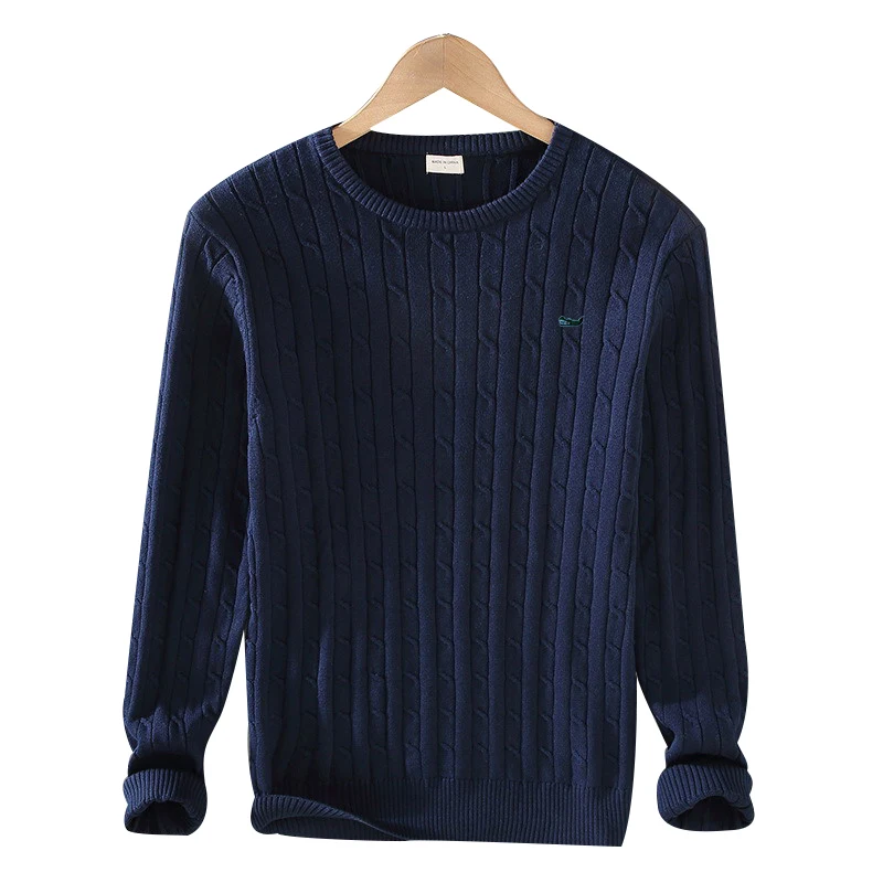 

Brand Logo Men's Knit Sweater Fit Type 100% Cotton High Quality Early Autumn Cable Knitted Cotton Sweater O Neck RL8519