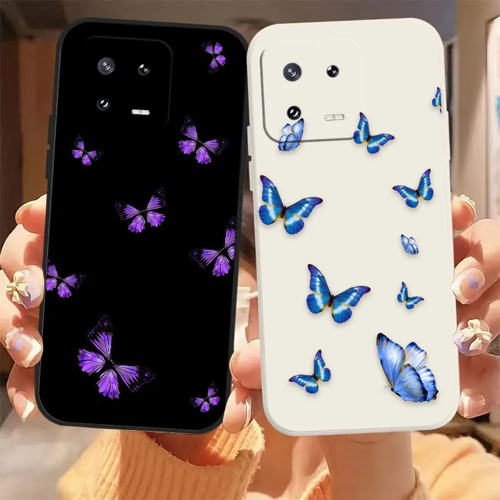 

Fly Glitter Butterfly Phone Case For Xiaomi 13 12 12S 11 11T 10 10S 9 9SE 8 8SE Pro Ultra Lite Colour Liquid Case Funda Shell