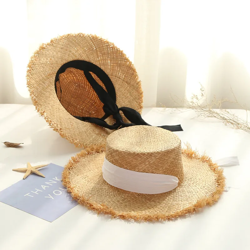 Шляпа Соломенная женская с широкими полями Солнцезащитная пляжная шапка лентой