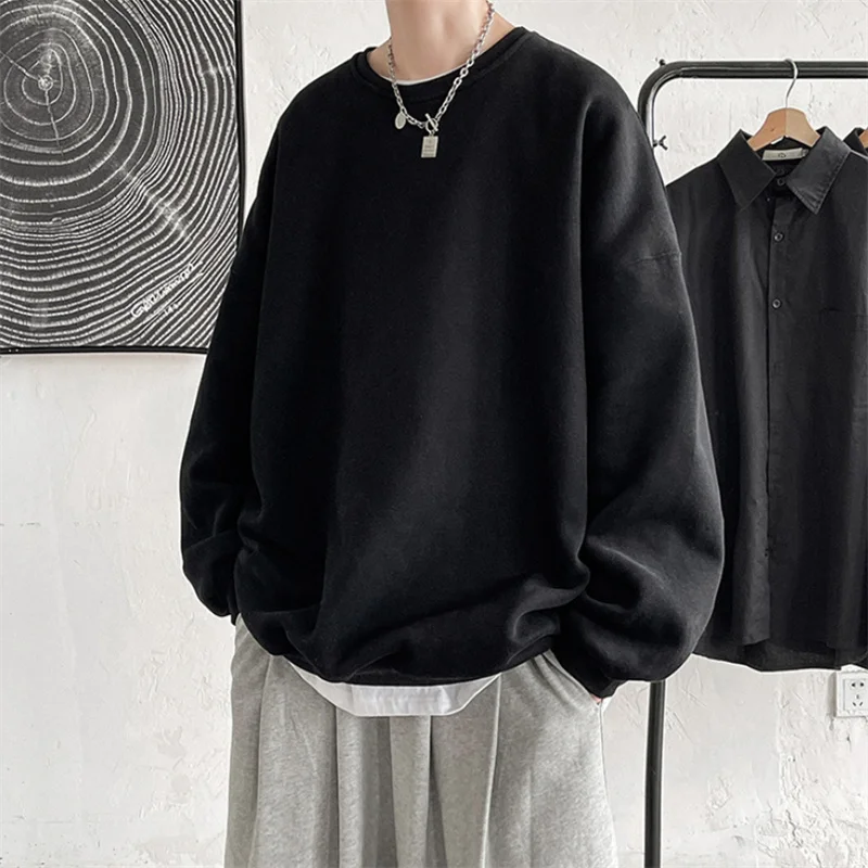 

Men arajuku Sweatsirts ip op Solid Color Basic O Neck Oversized Pullovers Autumn Fasion Casual Lon Sleeve Tops