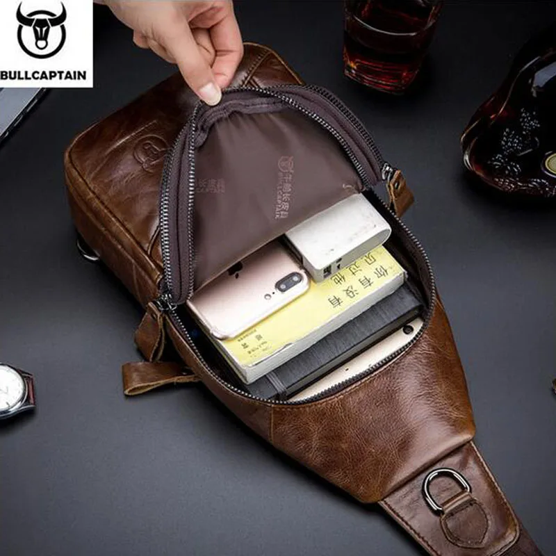 Мужская нагрудная сумка BULLCAPTAIN винтажная сумка-мессенджер из натуральной