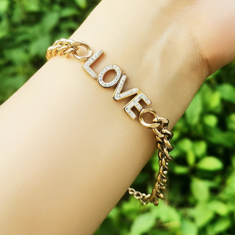 

LEEKER Trend LOVE Letter Gold Silver Color Stainless Steel Bracelet For Women Fashion Jewelry 2022 Bracelets on hand 042 LK2