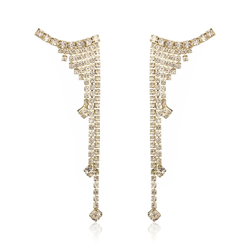 

Long Rhinestone Tessal Pendant Earrings New Copper Crystal Drop Earring for Women Fashion Jewelry Link Chain brincos 2023