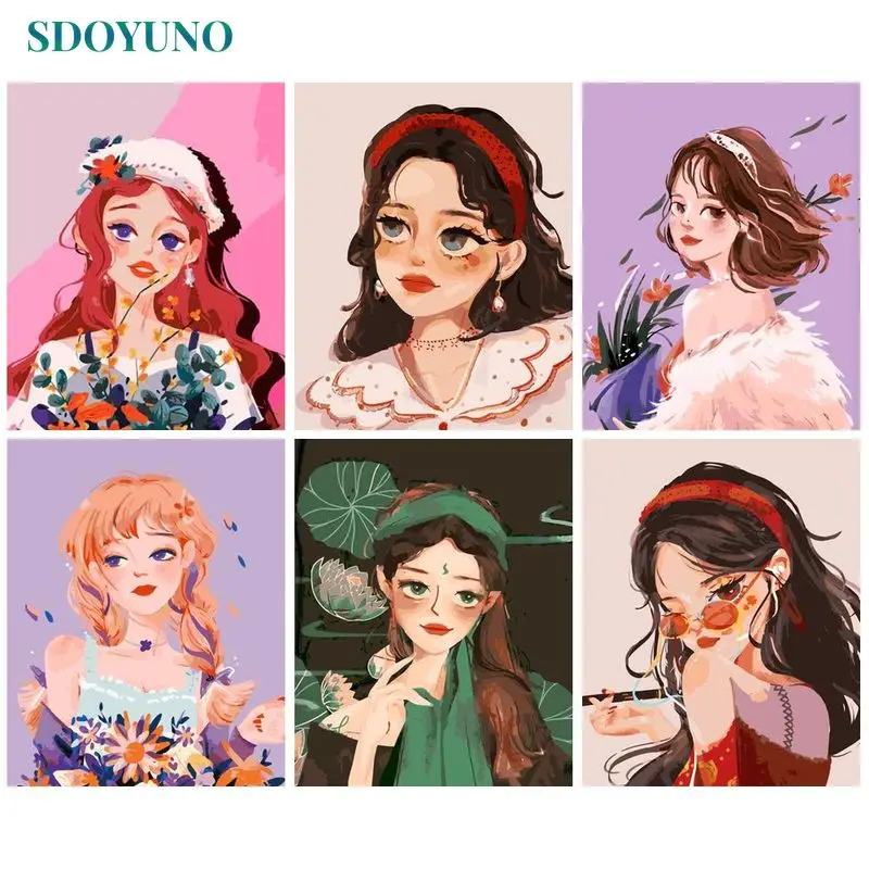 

SDOYUNO Classic Painting By Numbers Acrylic Paints Paintings On Number Figure Painting Girl Paint Number Gift