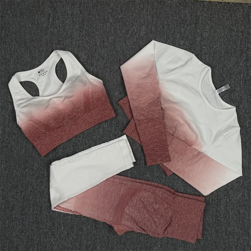 

Seamless Women Yoga Sets Padded Push Up Bra Fitness Clothing Long Sleeve Crop Top High Waist Leggings Workout Wear Yoga Suit
