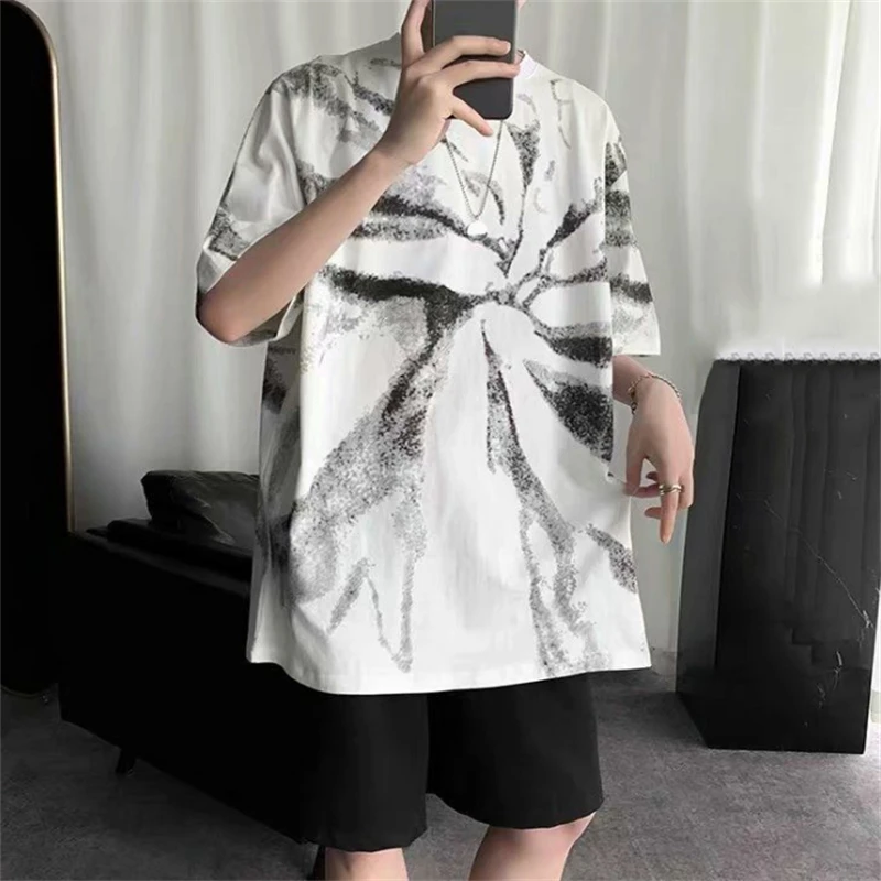 

Summer Tshirts Men Casual Tie Dye Print T-shirt Fashion Wild Half Sleeve Tops Men's Loose O-neck Pullovers Camiseta Para Hombre