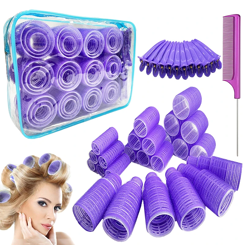 61 Pieces Hair Roller Set Hair Curlers 3 Sizes Big Hair Rollers for Long Hair. No heat Curlers Hair Rollers with Clips & Comb.