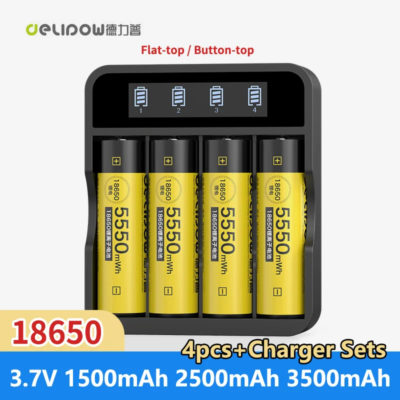 Фото 4 шт. Delipow 100% новые оригинальные комплекты зарядных устройств 18650 3,7 В 3500 мАч 2500 мАч 1500 мАч 18650 литий-ионная аккумуляторная батарея №1